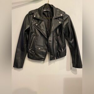 Zara Black Leather Jacket with Metallic Details